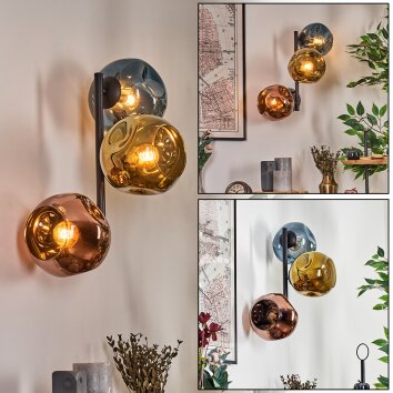 Ripoll Wandleuchte Glas 15 cm Blau, Gold, Kupferfarben, 3-flammig