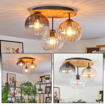 Koyoto Deckenleuchte Glas 20 cm Naturfarben, Schwarz, 3-flammig