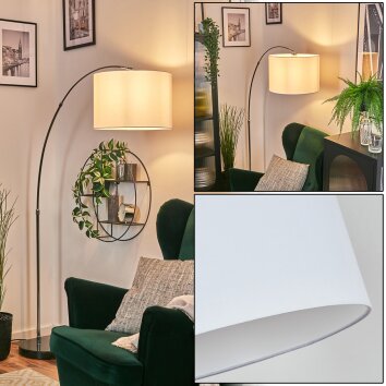 Bassagoda Bogenstehlampe 40 cm Chrom, Schwarz, 1-flammig, Stoffschirm