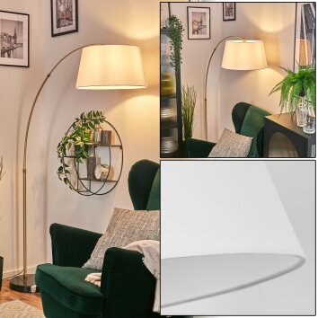 Bassagoda Bogenstehlampe 45 cm Messing, Schwarz, 1-flammig, Stoff-Lampenschirm