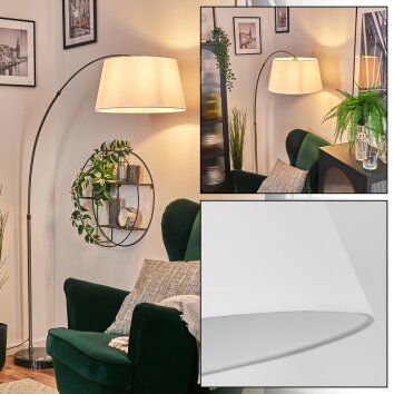 Bassagoda Bogenlampe 45 cm Nickel-Matt, Schwarz, 1-flammig, Stoffschirm