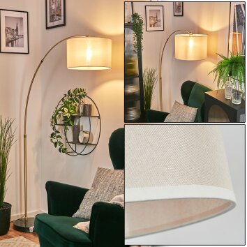 Bassagoda Bogenlampe 35 cm Messing, Schwarz, 1-flammig, Stoffschirm