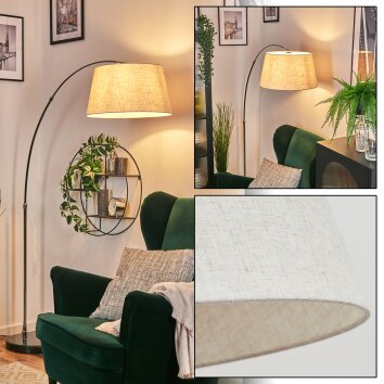 Bassagoda Bogenlampe 45 cm Chrom, Schwarz, 1-flammig, Stoffschirm