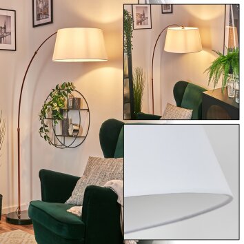 Bassagoda Bogenlampe 45 cm Kupferfarben, Schwarz, 1-flammig, Stoffschirm