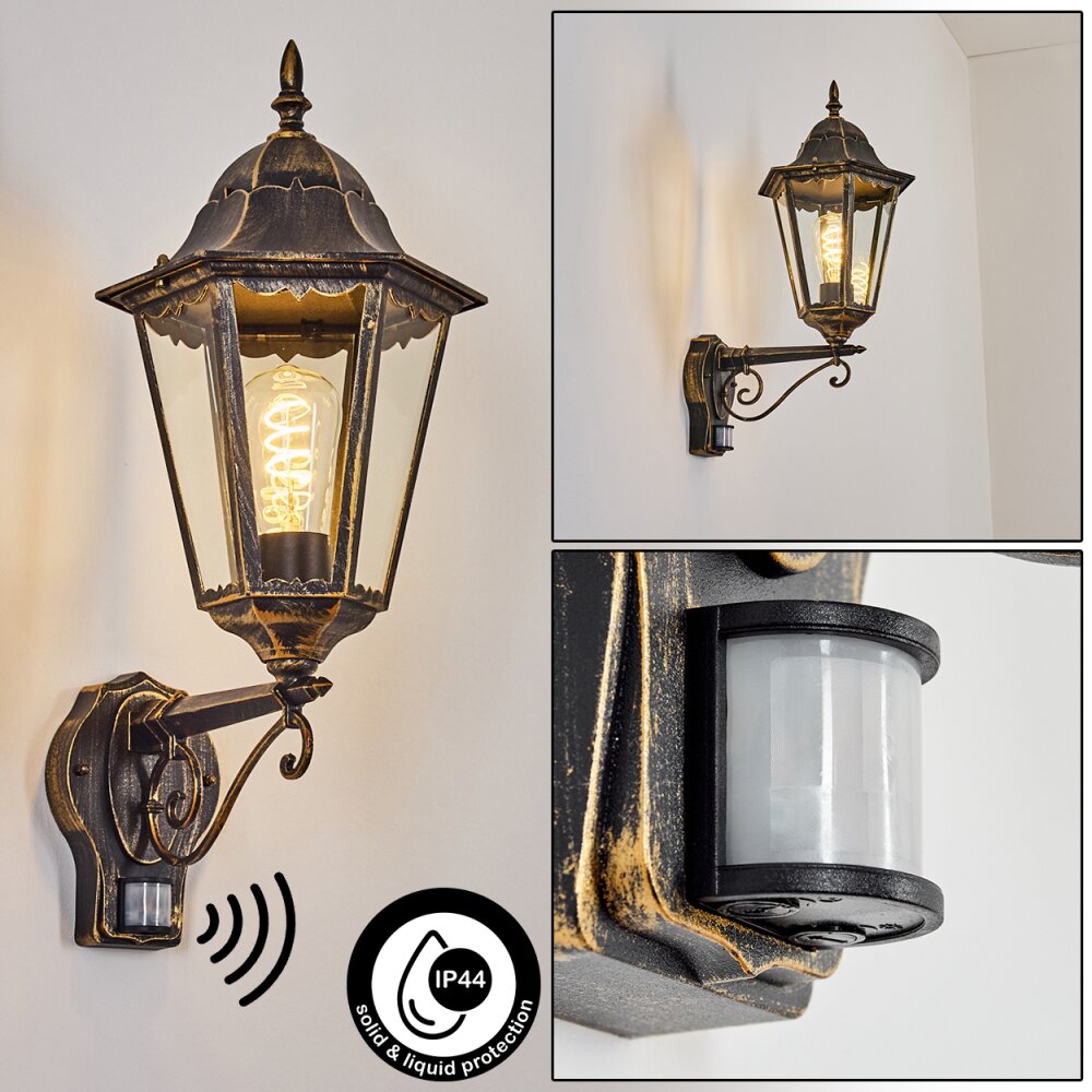 Hongkong Außenwandleuchte Braun, Gold, 1-flammig, Bewegungsmelder main product photo