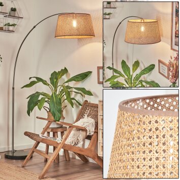 Barcos Bogenstehlampe 45 cm Nickel-Matt, Schwarz, 1-flammig, Stoff-Lampenschirm