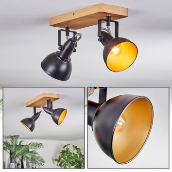 Hagan Deckenleuchte Chrom, Naturfarben, Schwarz, 2-flammig