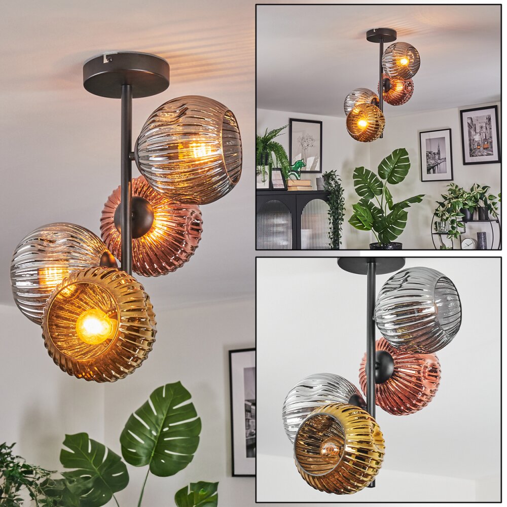 Ripoll Deckenleuchte Glas 15 cm Gold, Kupferfarben, Rauchfarben, 4-flammig main product photo