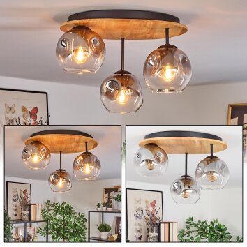 Ripoll Deckenleuchte Glas 15 cm Naturfarben, Schwarz, 3-flammig