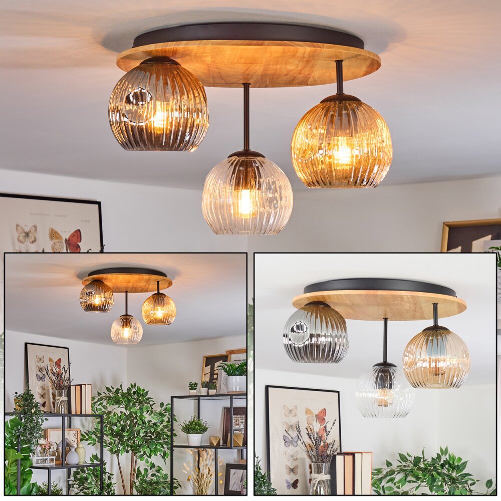 Ripoll Deckenleuchte Glas 15 cm Naturfarben, Schwarz, 3-flammig main product photo