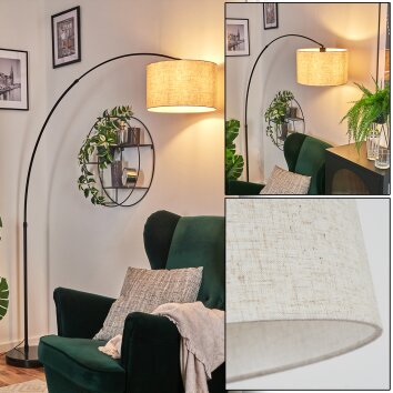 Bassagoda Bogenlampe 35 cm Schwarz, 1-flammig, Stoff-Lampenschirm