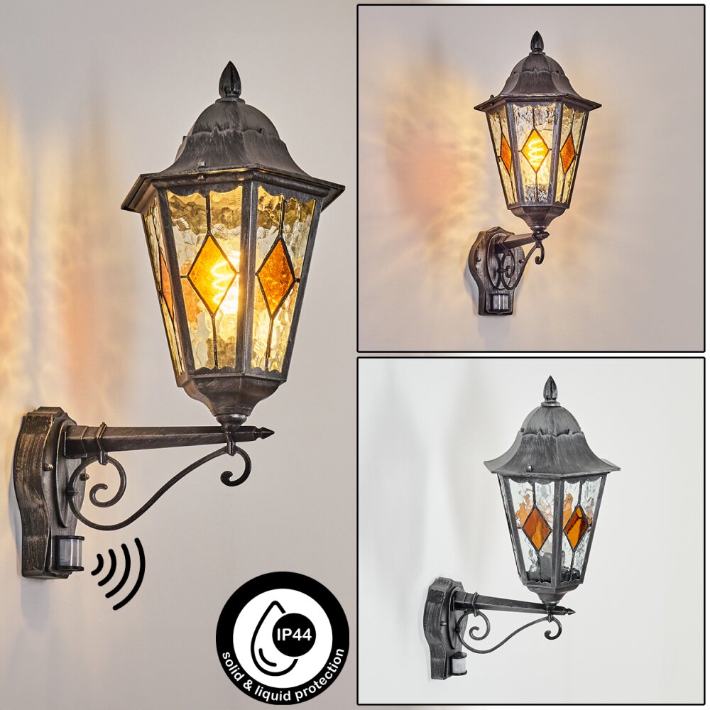 Lignac Außenwandleuchte Schwarz, Silber, 1-flammig, Bewegungsmelder main product photo