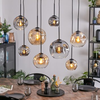 Ripoll Hängeleuchte Glas 15 cm, 20 cm, 25 cm Bernsteinfarben, Klar, Rauchfarben, 8-flammig