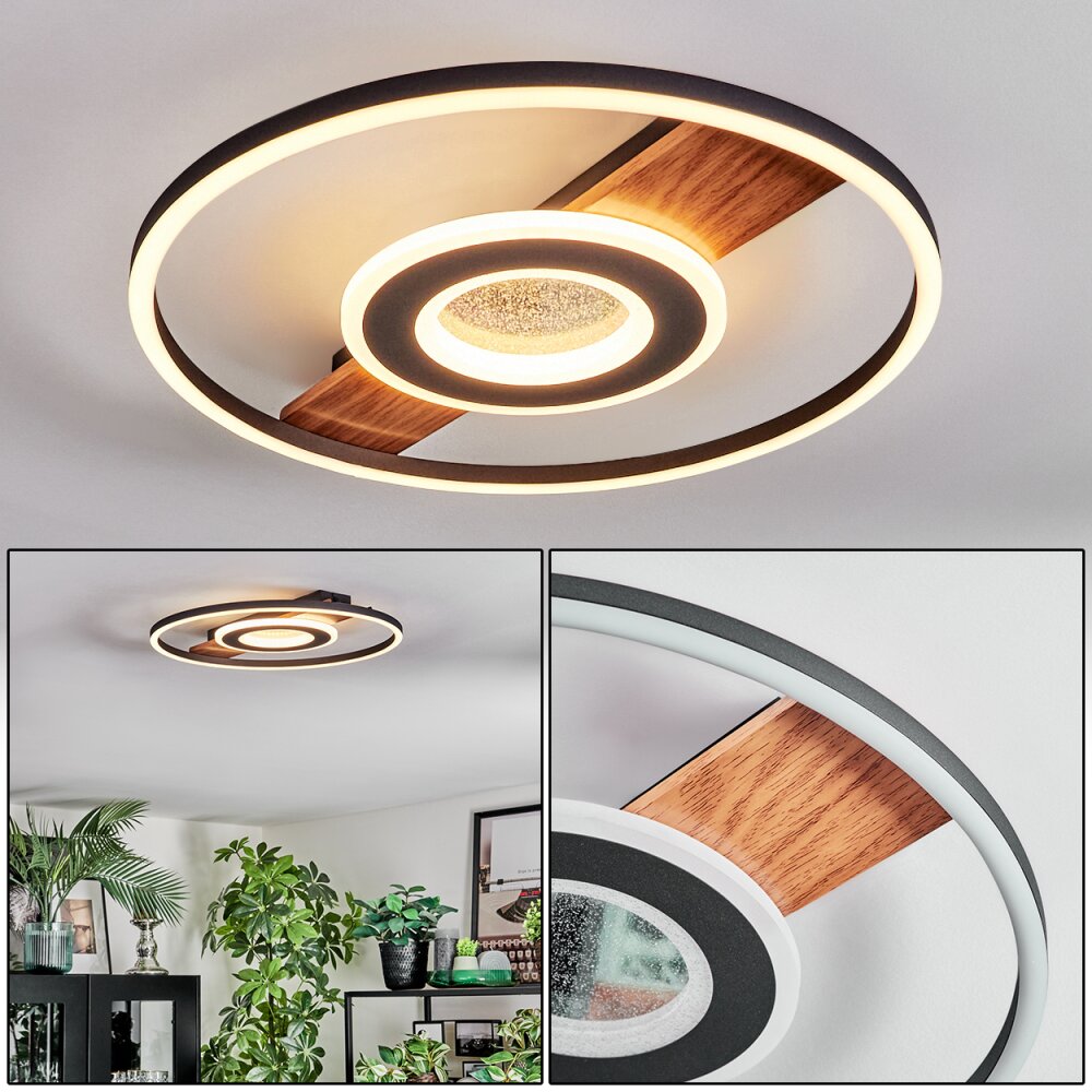 Hadel Deckenleuchte LED Holzoptik, Schwarz, 1-flammig main product photo