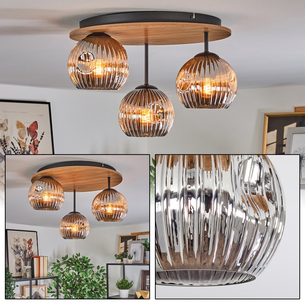 Ripoll Deckenleuchte Glas 15 cm Naturfarben, Schwarz, 3-flammig main product photo
