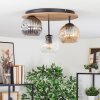 Ripoll Deckenleuchte Glas 15cm Braun, Holzoptik, Schwarz, 3-flammig