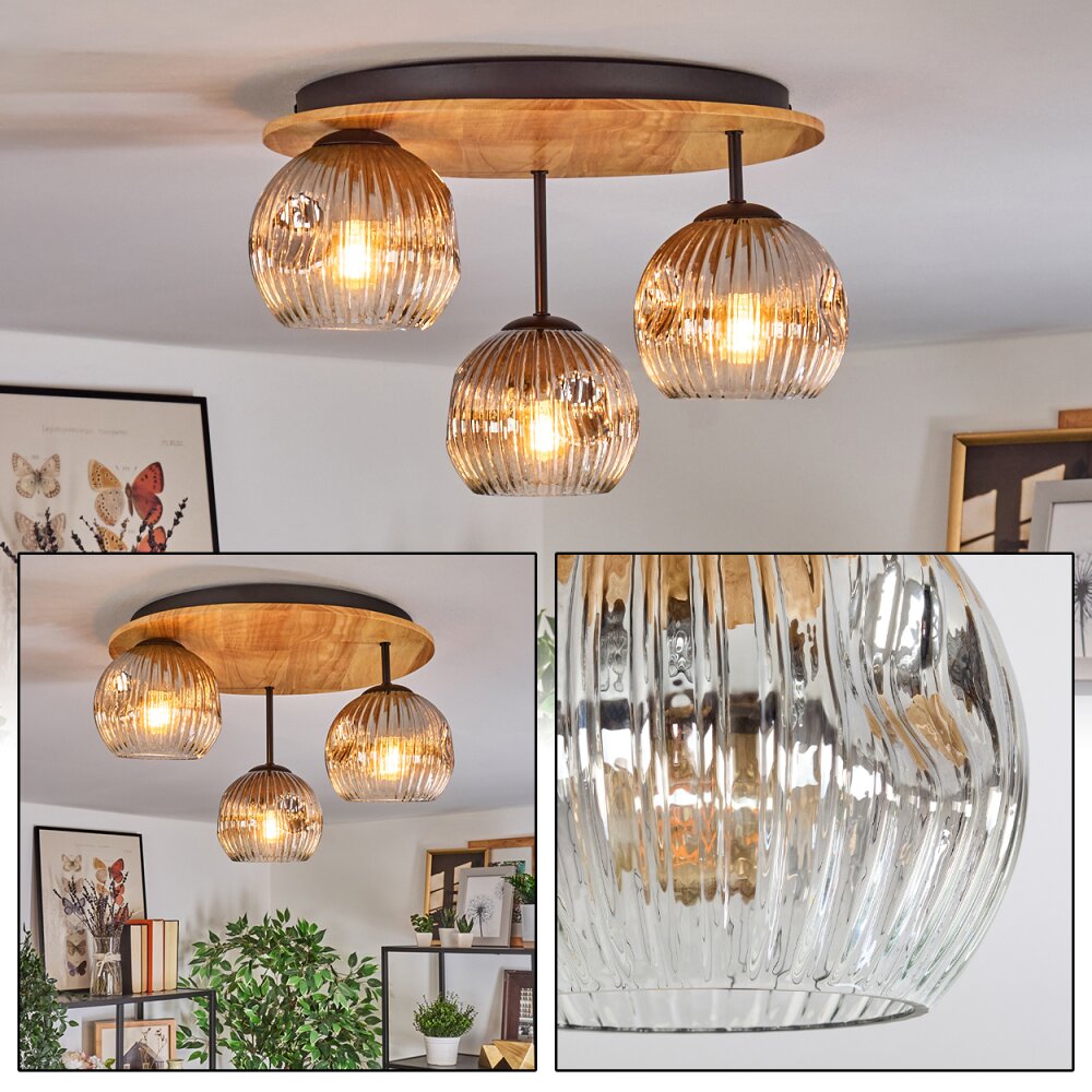 Ripoll Deckenleuchte Glas 15 cm Naturfarben, Schwarz, 3-flammig main product photo