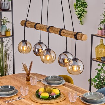Koyoto Pendelleuchte Glas 15 cm Naturfarben, Schwarz, 5-flammig