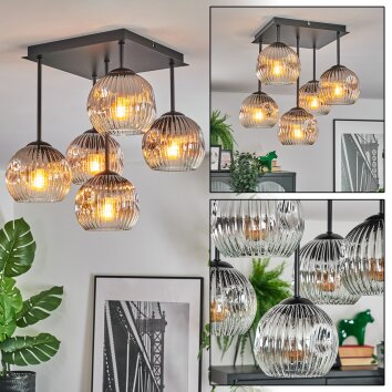 Ripoll Deckenleuchte Glas 15 cm Chrom, Klar, Rauchfarben, 5-flammig