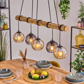 Koyoto Pendelleuchte Glas 15 cm Naturfarben, Schwarz, 5-flammig Koyoto Pendelleuchte Glas 15 cm Naturfarben, Schwarz, 5-flammig