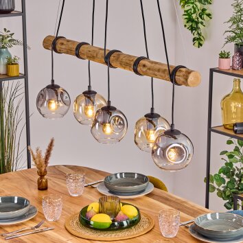 Ripoll Pendelleuchte Glas 15 cm Naturfarben, Schwarz, 5-flammig