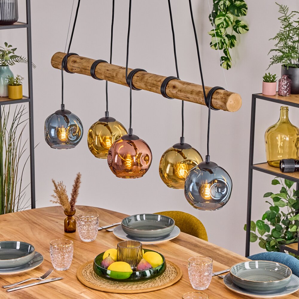 Ripoll Pendelleuchte Glas 15 cm Naturfarben, Schwarz, 5-flammig main product photo