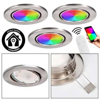 Osran Einbauleuchte 3-er Set LED Nickel-Matt, 3-flammig, Fernbedienung