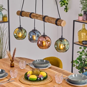 Ripoll Pendelleuchte Glas 15 cm Naturfarben, Schwarz, 4-flammig