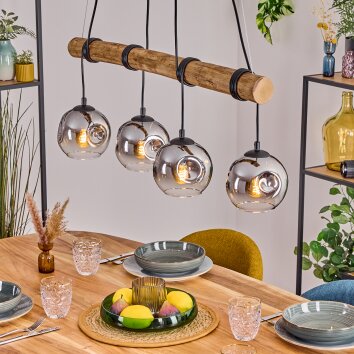 Ripoll Pendelleuchte Glas 15 cm Naturfarben, Schwarz, 4-flammig