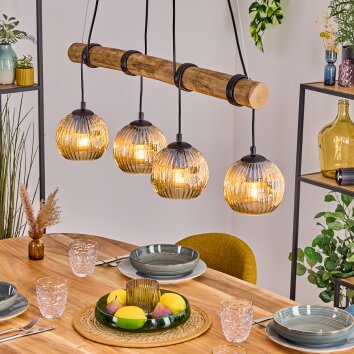 Ripoll Pendelleuchte Glas 15 cm Naturfarben, Schwarz, 4-flammig
