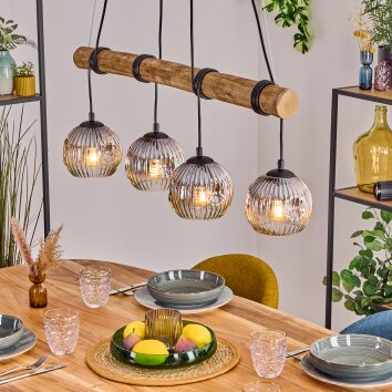 Ripoll Pendelleuchte Glas 15 cm Naturfarben, Schwarz, 4-flammig