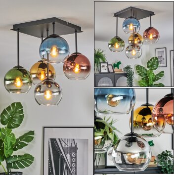 Koyoto Deckenleuchte Glas 15 cm Blau, Gold, Grün, Klar, Kupferfarben, Rauchfarben, 5-flammig