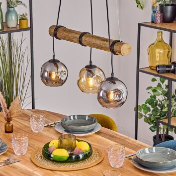 Ripoll Pendelleuchte Glas 15 cm Naturfarben, Schwarz, 3-flammig