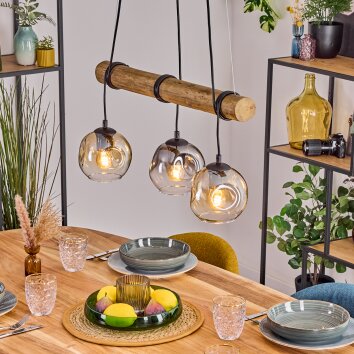 Ripoll Pendelleuchte Glas 15 cm Naturfarben, Schwarz, 3-flammig