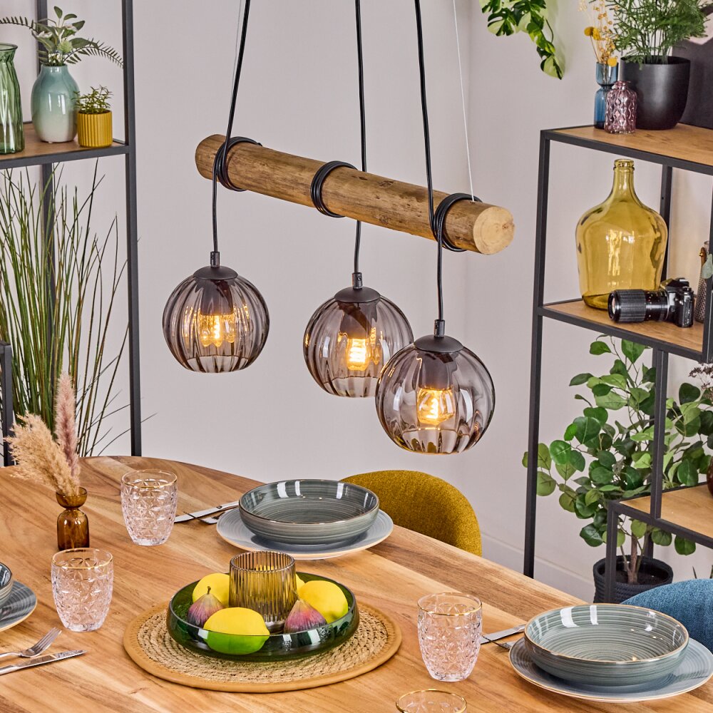 Koyoto Pendelleuchte Glas 15 cm Naturfarben, Schwarz, 3-flammig main product photo