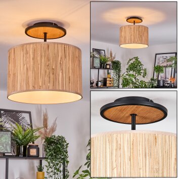 Bongal Deckenleuchte 35 cm Naturfarben, Schwarz, 1-flammig