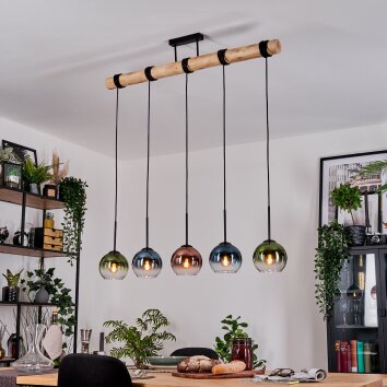 Koyoto Pendelleuchte Glas 15 cm Naturfarben, Schwarz, 5-flammig