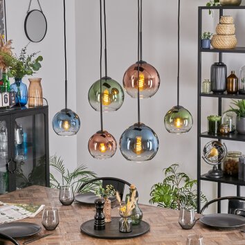 Koyoto Hängeleuchte Glas 15 cm, 20 cm Blau, Grün, Klar, Kupferfarben, 6-flammig