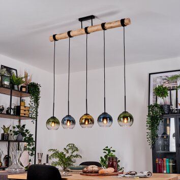 Koyoto Pendelleuchte Glas 15 cm Naturfarben, Schwarz, 5-flammig