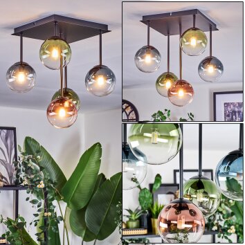 Chehalis Deckenleuchte Glas 12 cm Blau, Grün, Klar, Kupferfarben, 5-flammig