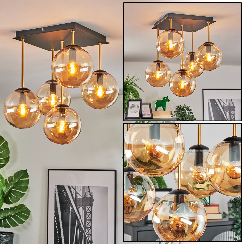 Gastor Deckenleuchte Glas 15 cm Gold, Schwarz, 5-flammig main product photo