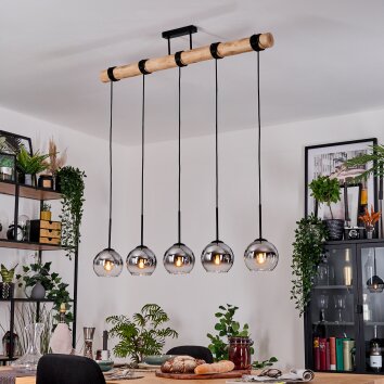 Koyoto Pendelleuchte Glas 15 cm Naturfarben, Schwarz, 5-flammig