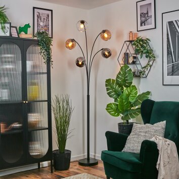 Koyoto Stehleuchte Glas 15 cm Bernsteinfarben, Chrom, Klar, Rauchfarben, 5-flammig