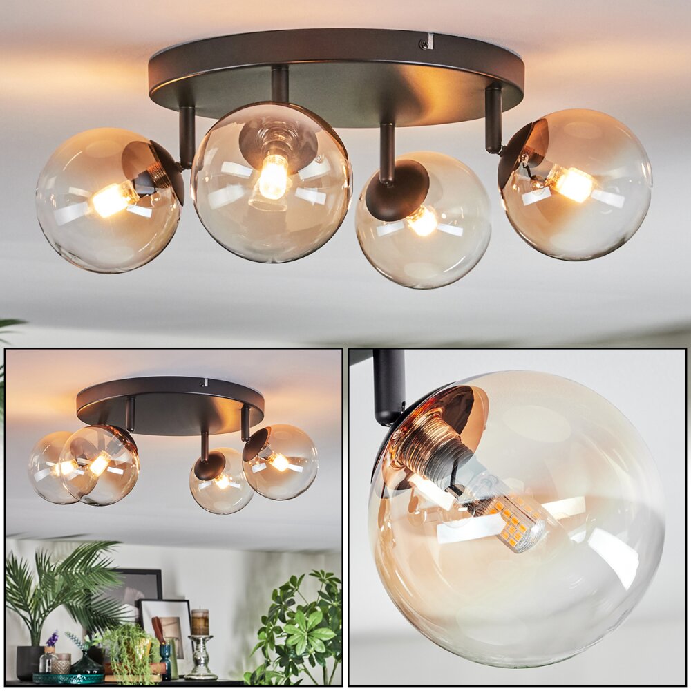 Chehalis Deckenleuchte Glas 12 cm Bernsteinfarben, Klar, 4-flammig main product photo