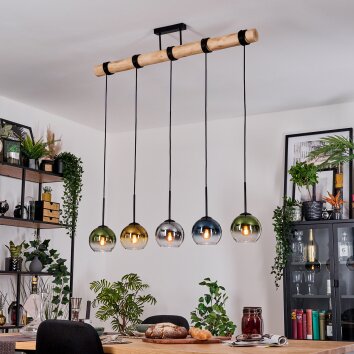Koyoto Hängeleuchte Glas 15 cm Naturfarben, Schwarz, 5-flammig
