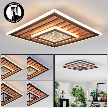 Meron Deckenleuchte LED Holzoptik, Schwarz, 1-flammig