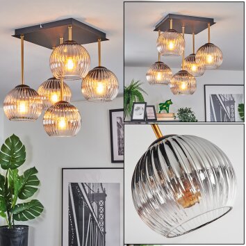 Ripoll Deckenleuchte Glas 15 cm Gold, Schwarz, 5-flammig