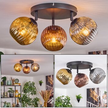 Ripoll Deckenleuchte Glas 15 cm Gold, Kupferfarben, Rauchfarben, 3-flammig