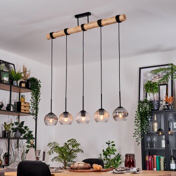 Koyoto Hängeleuchte Glas 15 cm Naturfarben, Schwarz, 5-flammig