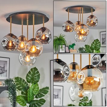 Ripoll Deckenleuchte Glas 15 cm Messing, Schwarz, 5-flammig